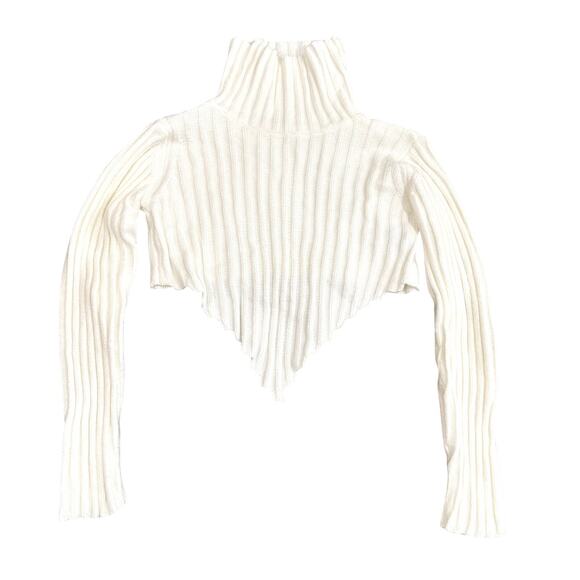 Women's Turtleneck Asymmetrical Long Sleeve Sweater in White, Size L - Picture 1 of 3